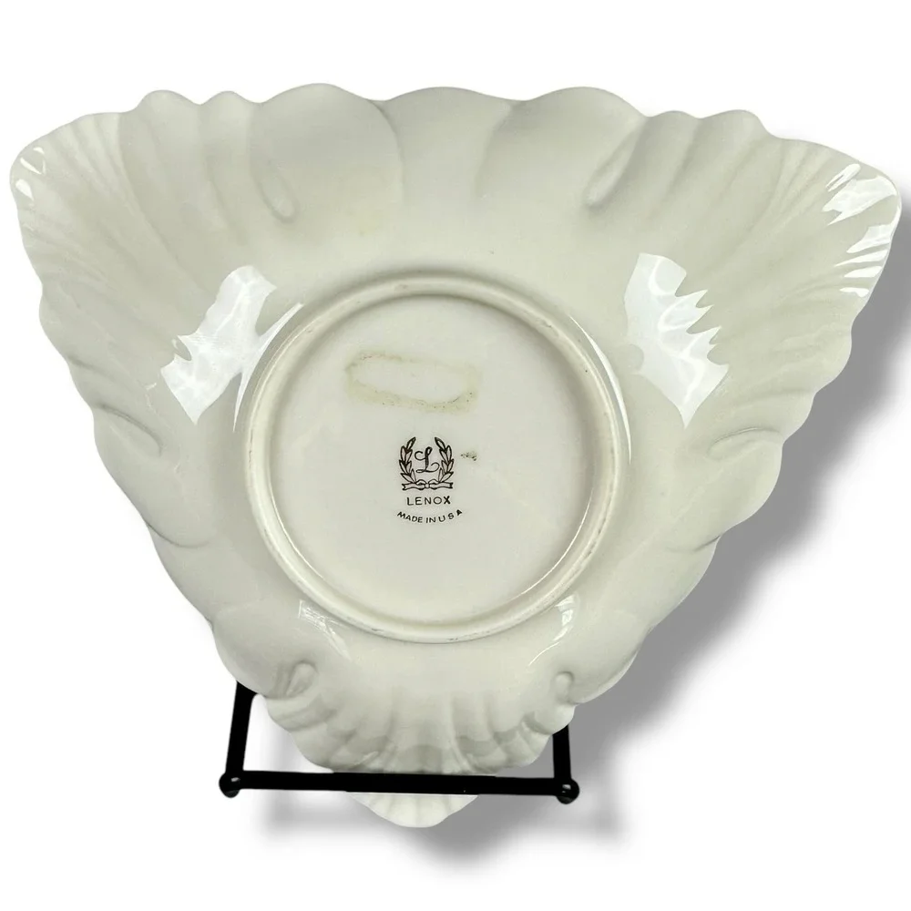 Vintage Lenox Tri-Leaf Fan Shell Candy Dish 24k Gold‎ Gilding Fine Bone China